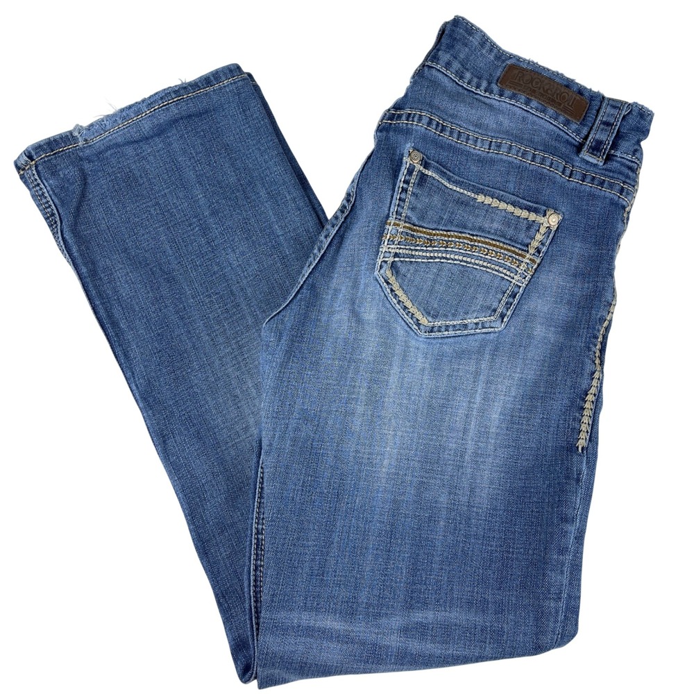 Rock & Roll Cowgirl Jeans Women 27/32 Blue Bootcut Flare Distressed W2-1383 - Picture 2 of 13